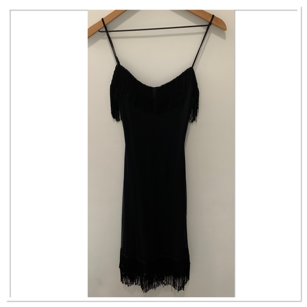 Betsey Johnson New York Vintage Fringe Slip Dress Black - Picture 5 of 8